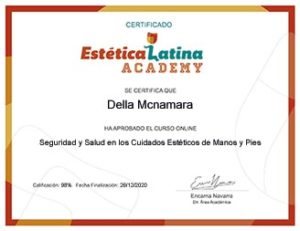 certificado curso Seguridad y Salud en los Cuidados Estéticos de Manos y Pies